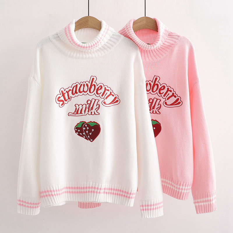 Strawberry turtleneck sweaters