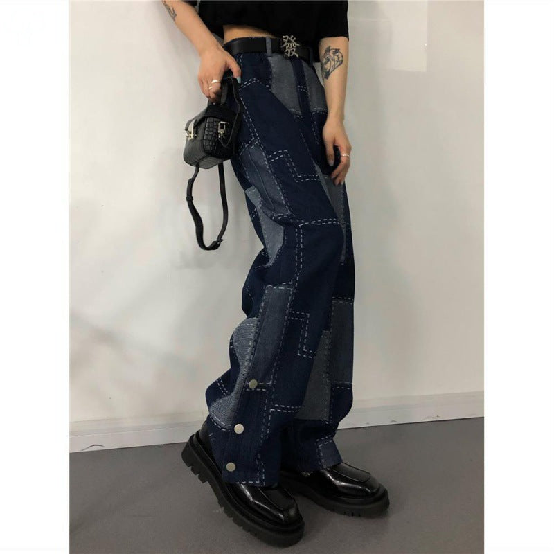 Women's Loose Plus Size Plaid Jeans