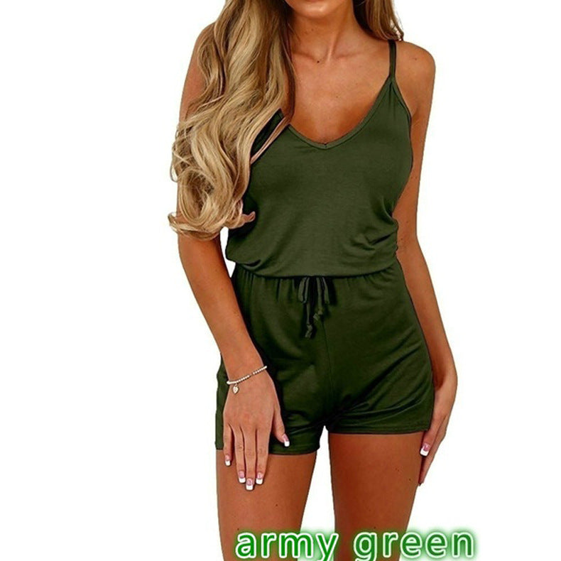 Sleeveless Lace-Up Shorts Women Casual Jumpsuit