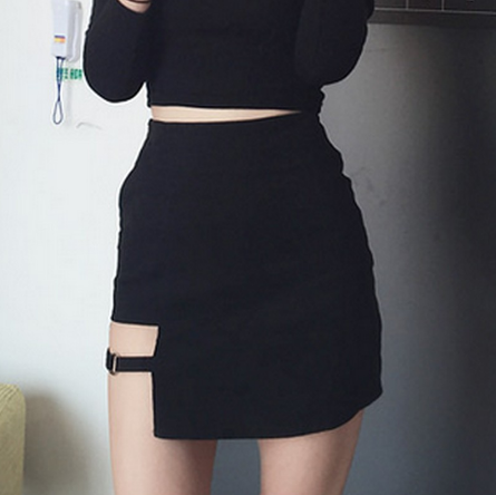 Korean Style Women Black Bodycon Short Skirt