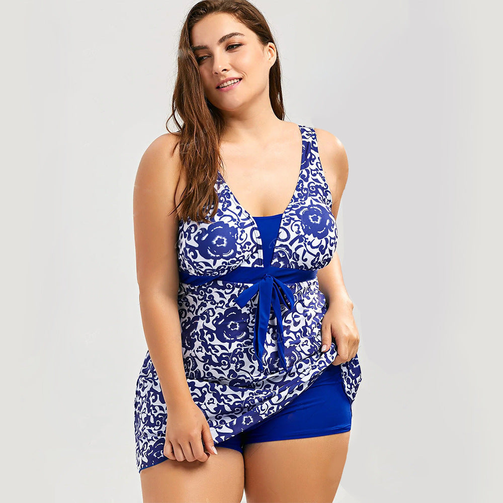 Print plus-size skirt swimsuit