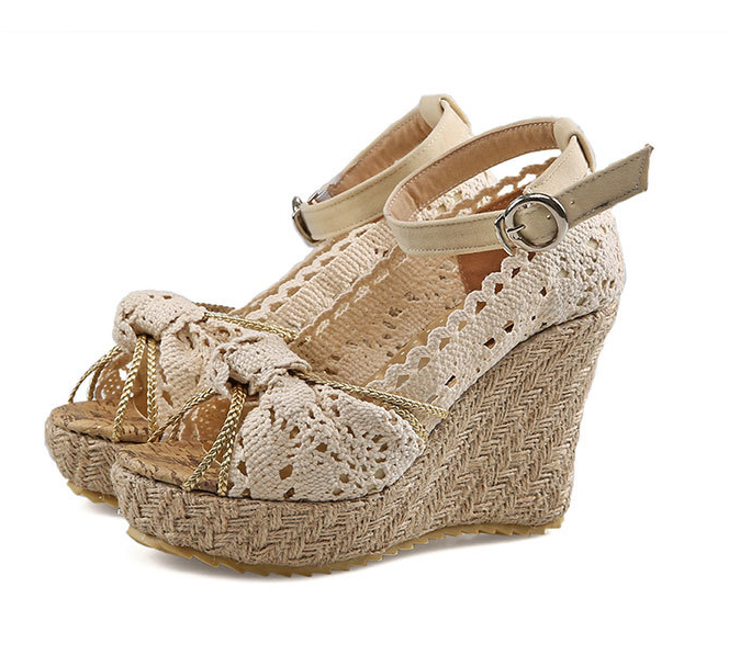 Lace wedge sandals