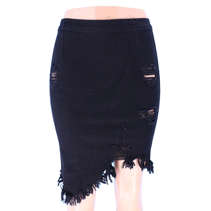 Ripped Denim Skirt Women