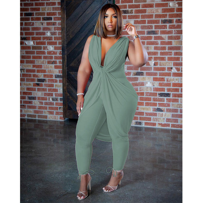 Large Size Women's Fashion Milk Silk Commuter Jumpsuit