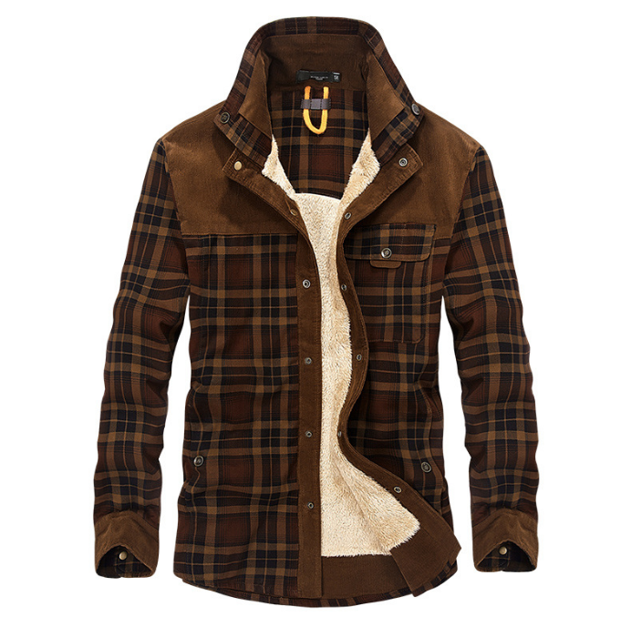 Plaid Winter Jacket For Men with Thick Warm Fleece