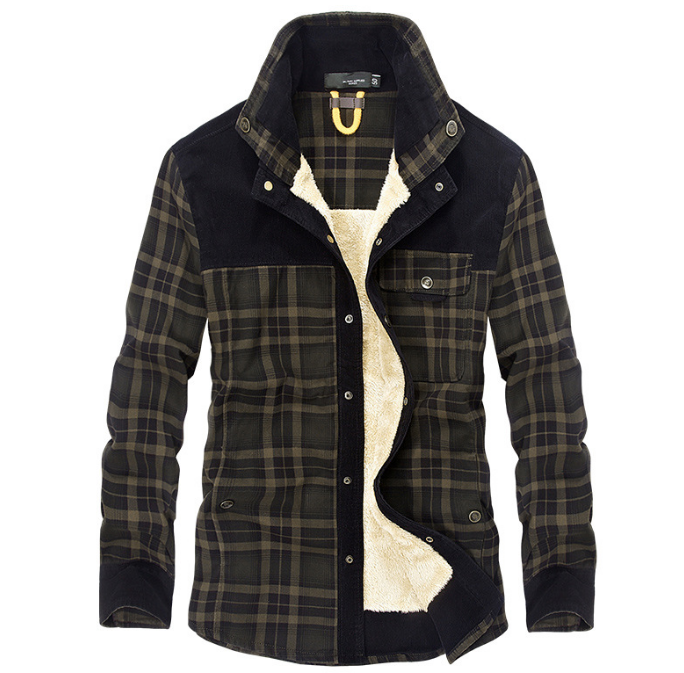 Plaid Winter Jacket For Men with Thick Warm Fleece