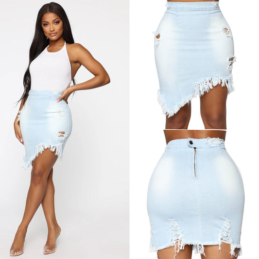 Ripped Denim Skirt Women