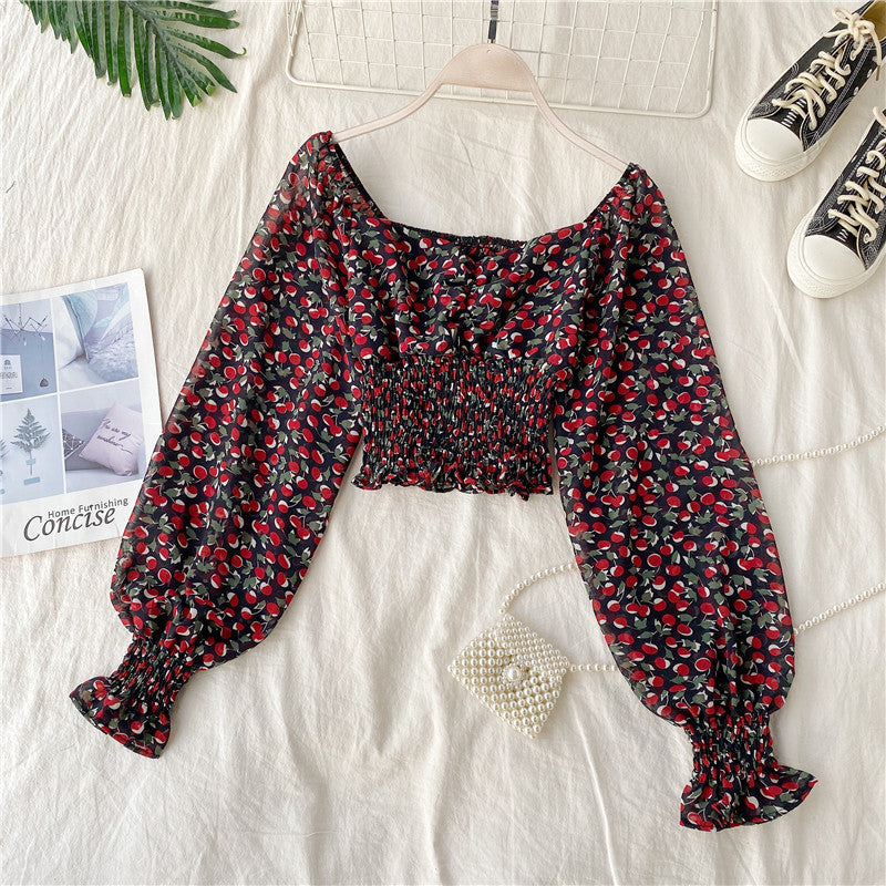 Printed Chiffon Long-sleeved Short Shirt for women