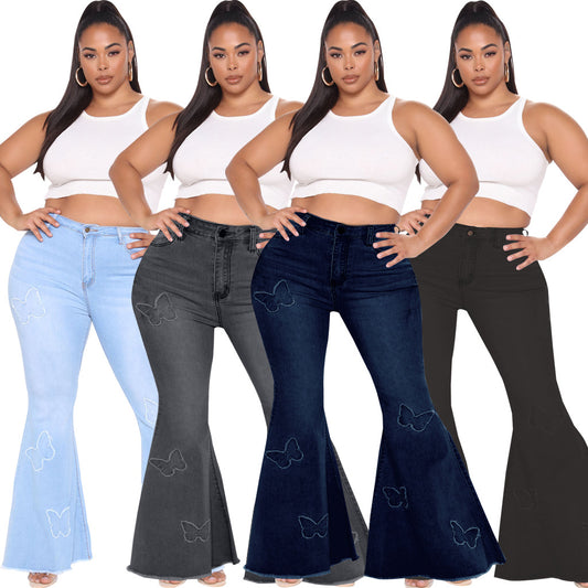 Butterfly Embellished Plus Size Flared Pants