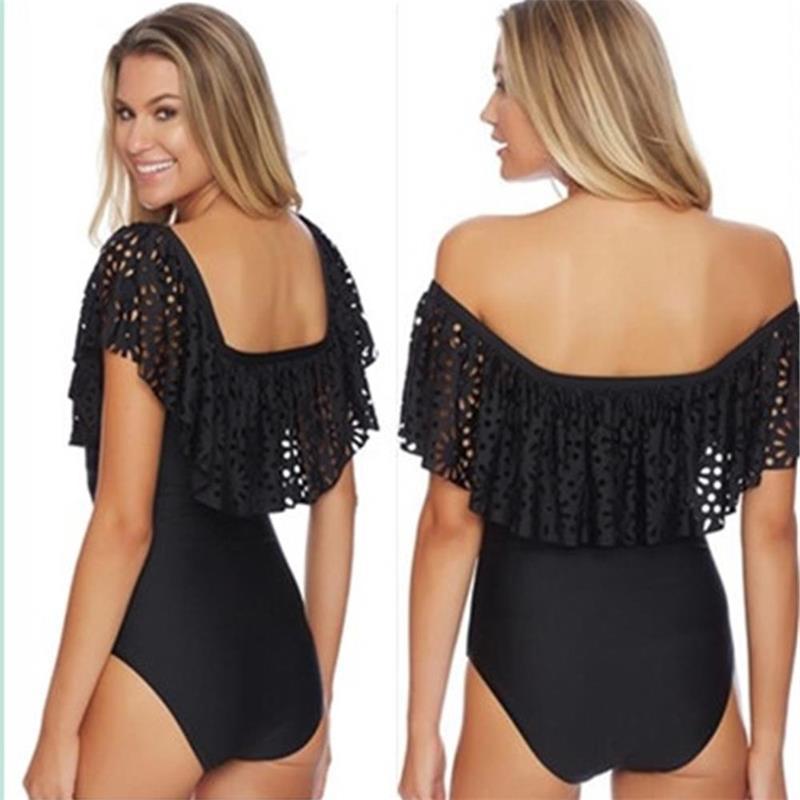 Women Mesh Ruffled One-piece Swimsuit