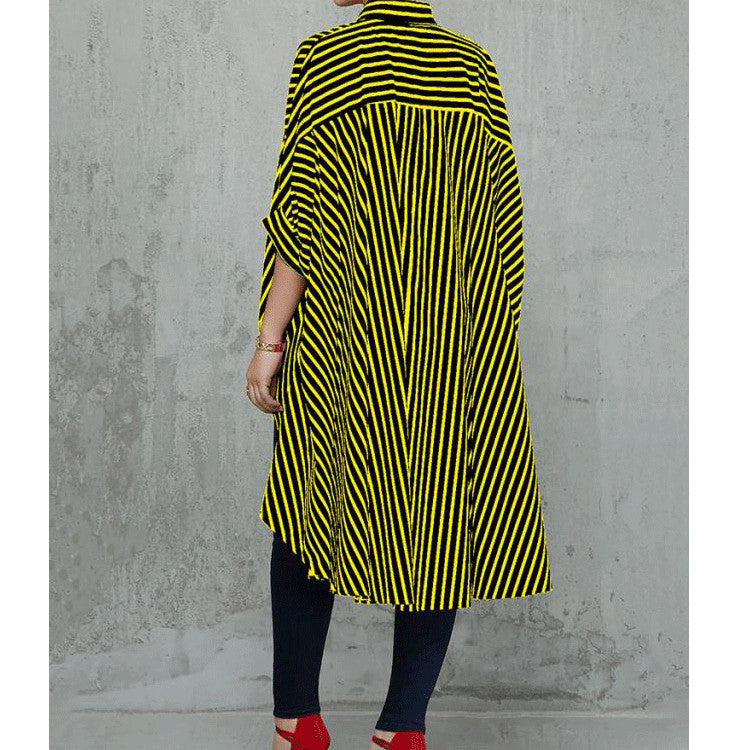 Women Loose Striped Tuxedo Shirt Dress