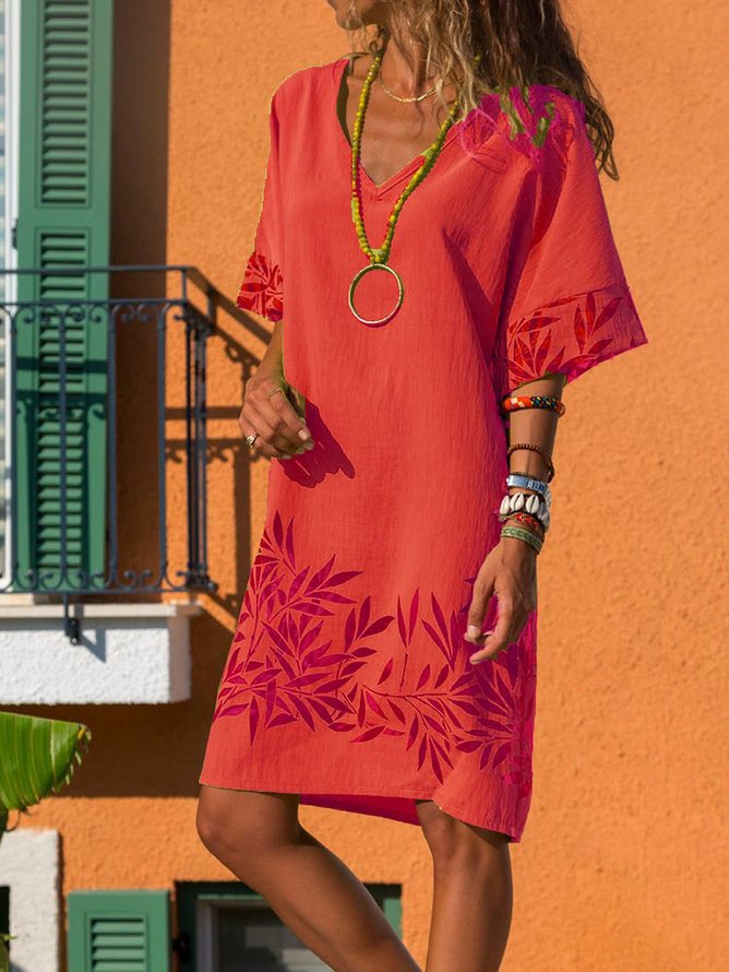 Bright Colored Casual V-Neck Dress Plus Sizes available