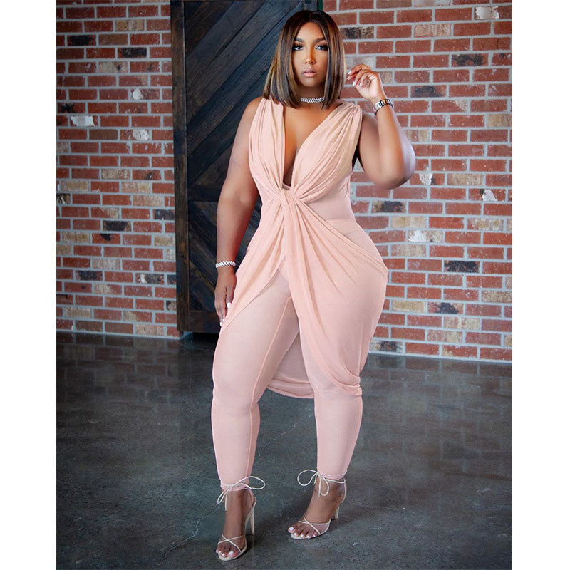 Large Size Women's Fashion Milk Silk Commuter Jumpsuit