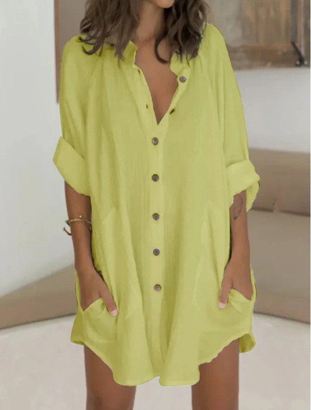 Casual Loose Single Breasted Shirt Dress Women