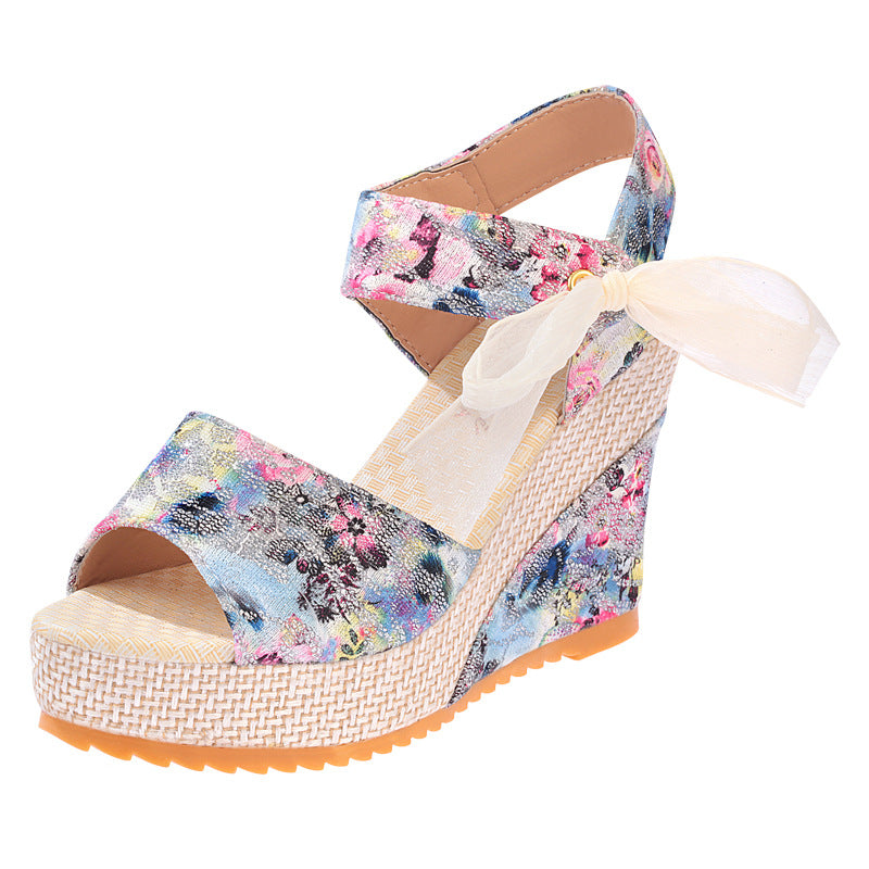 Women Wedge Heel Lace High Heel Shoes