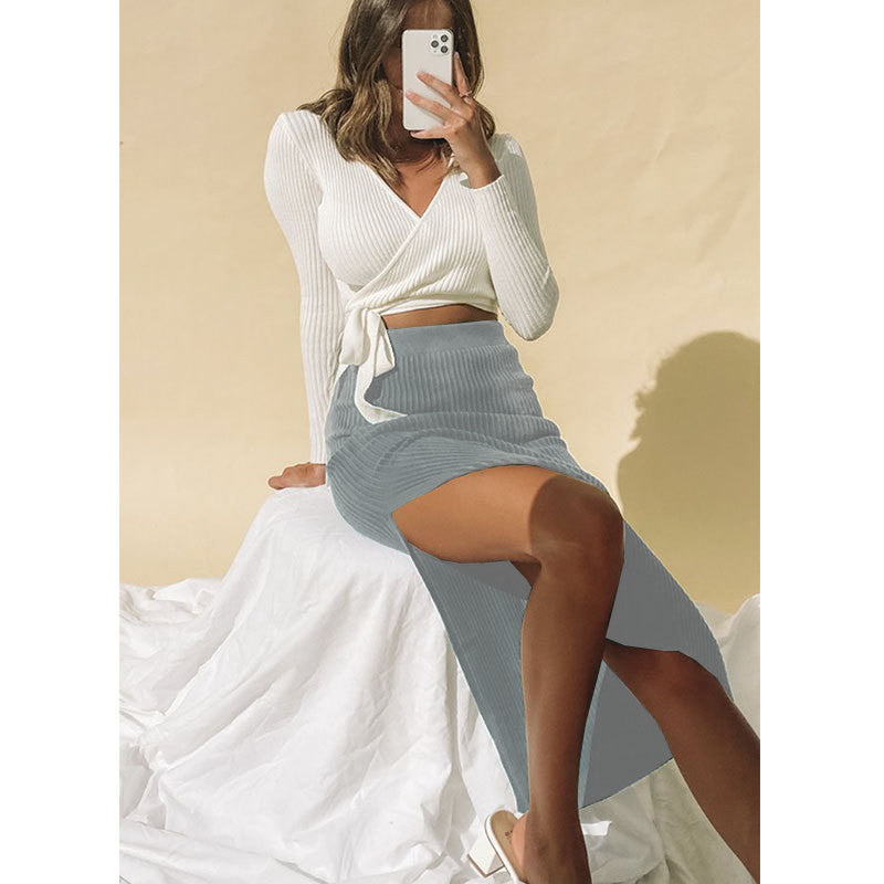 Women High Waist Slit Skirt