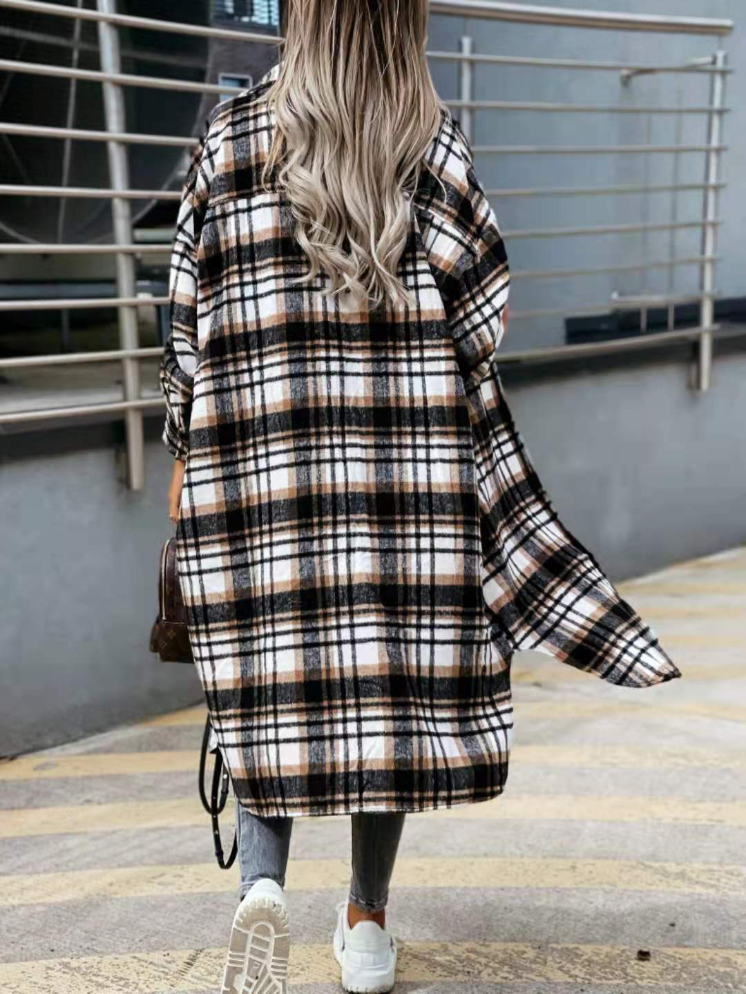 New Style Lengthened Plaid Shirt For Women