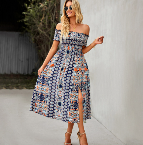 One Shoulder Bohemian Slit Skirt