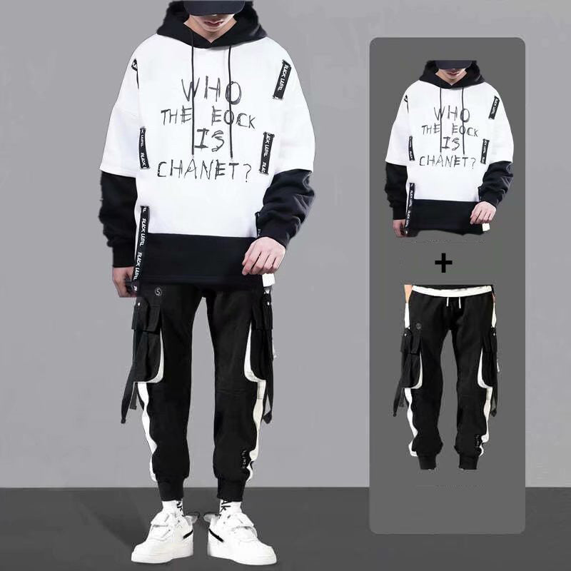 Men Long Sleeve Loose Hooded Sweat Suit