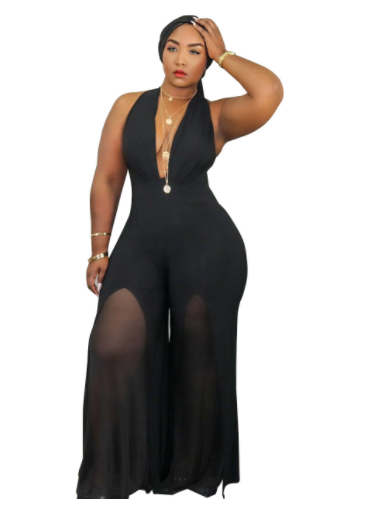 Plus Size Jumpsuit with Shear Cut-out Legs