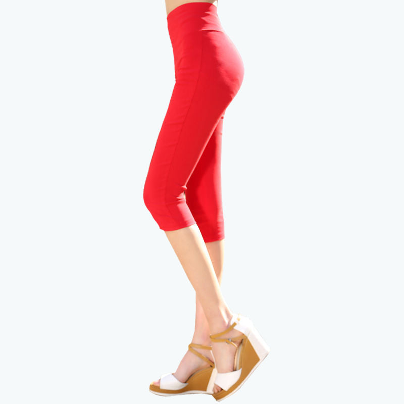 Plus Size Candy Color Slim-leg Capri Pants