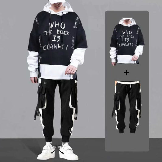 Men Long Sleeve Loose Hooded Sweat Suit