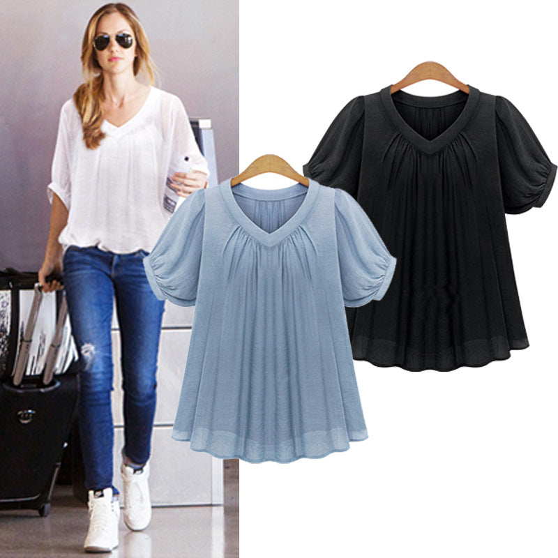 Plus Size Women's Thin Chiffon Short-sleeved shirt