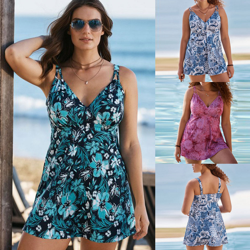 New Plus Size Dress Printed Swimsuit