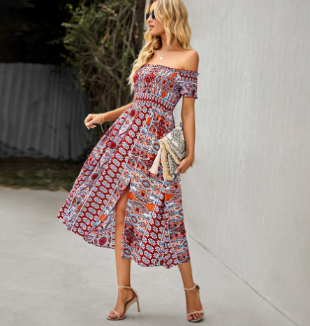 One Shoulder Bohemian Slit Skirt