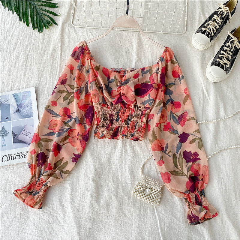 Printed Chiffon Long-sleeved Short Shirt for women