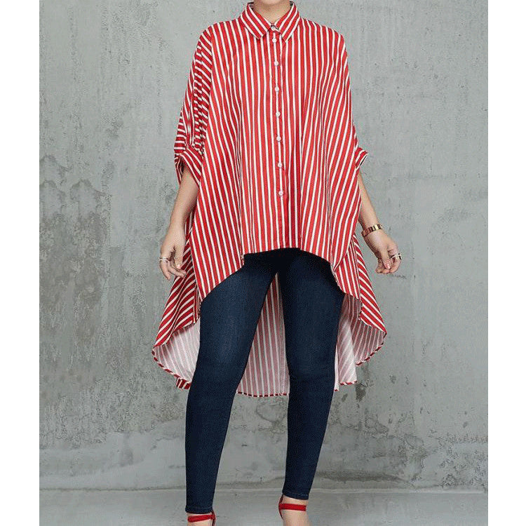 Women Loose Striped Tuxedo Shirt Dress