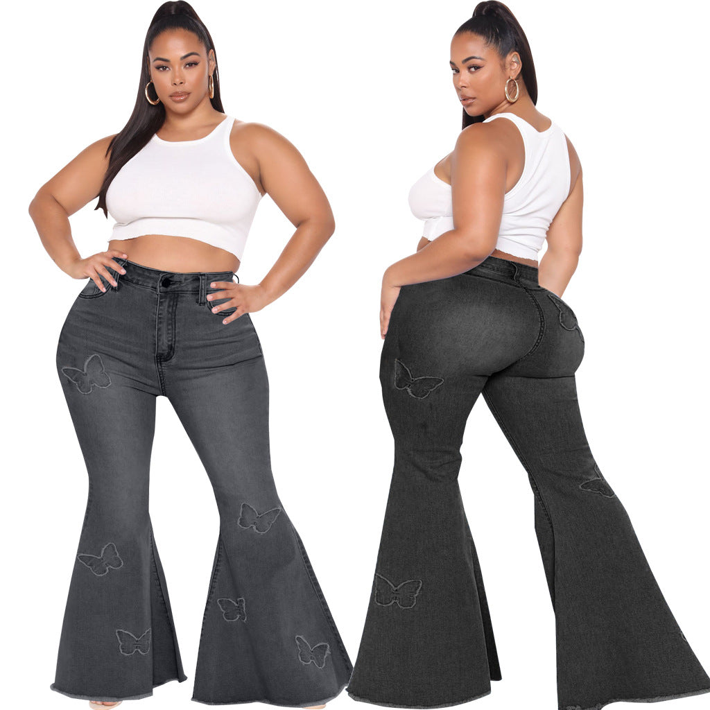 Butterfly Embellished Plus Size Flared Pants