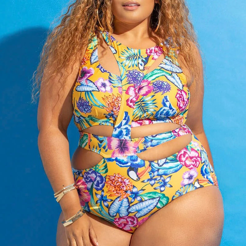 Ethnic Print Plus Size Swimsuit