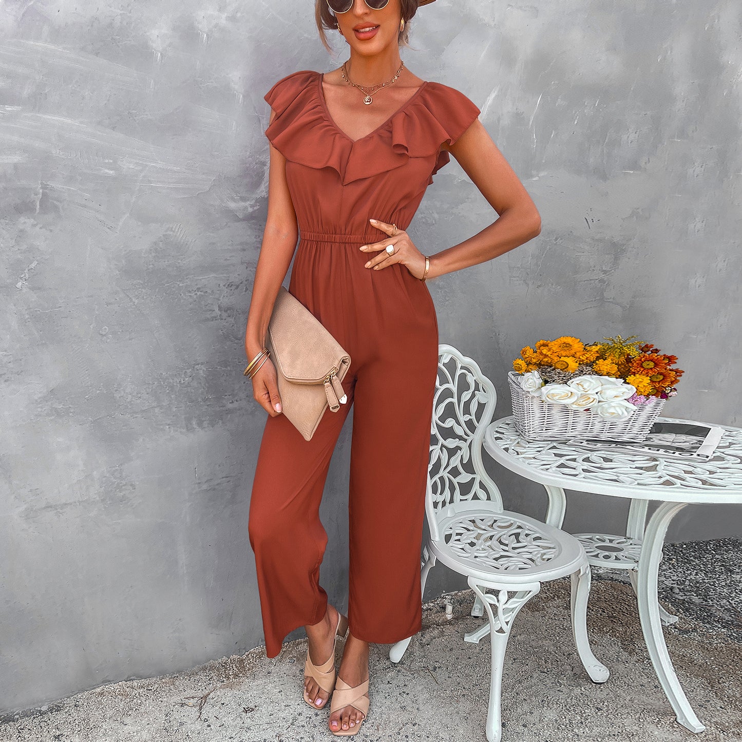 Women's Solid Color Open Back Jumpsuit