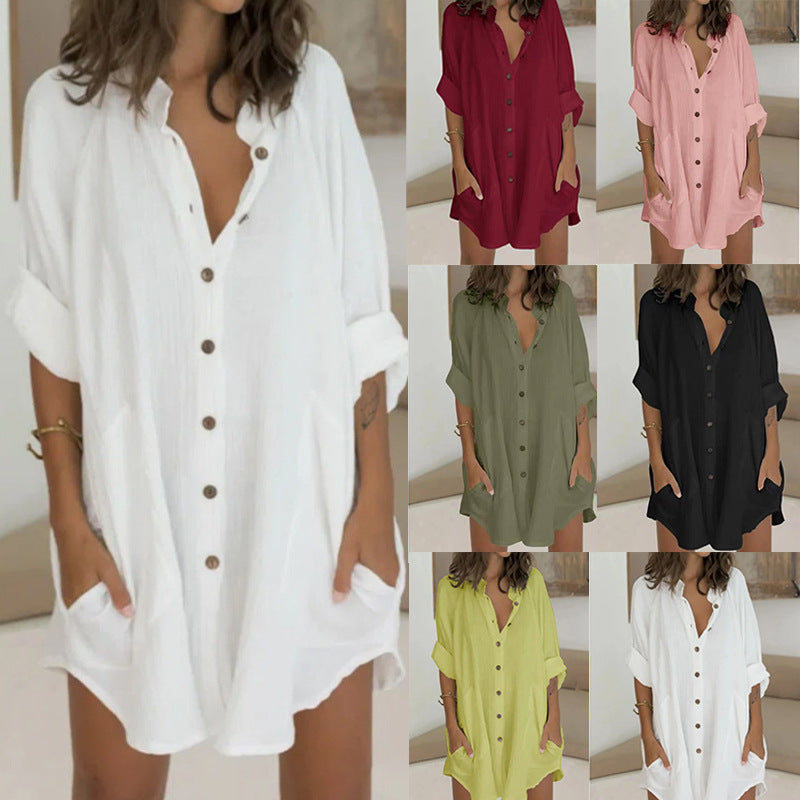 Casual Loose Single Breasted Shirt Dress Women